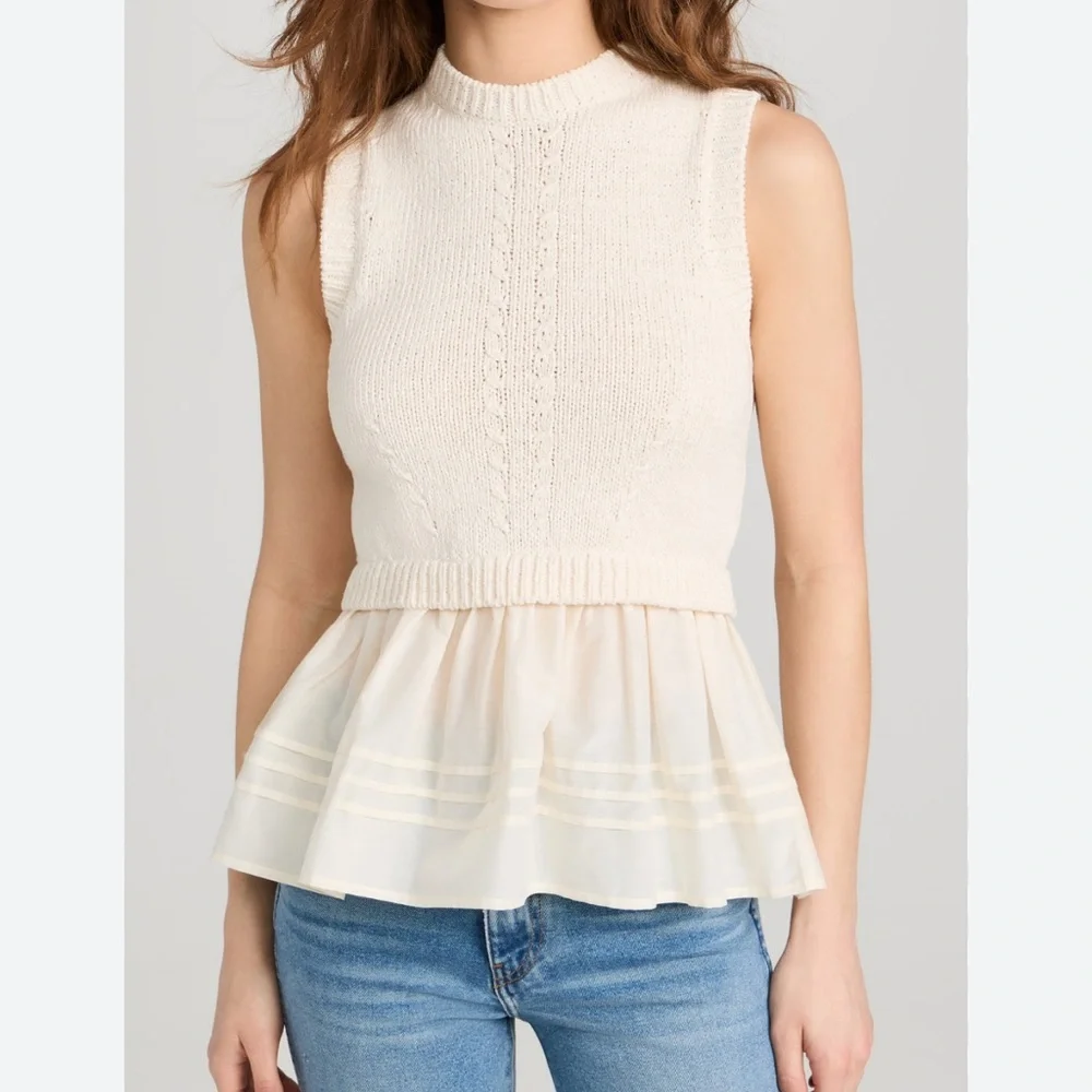 NWT Ulla Johnson Edda Elegant Sleeveless Knit Peplum Silk & Cotton Top Ivory - Picture 7 of 16